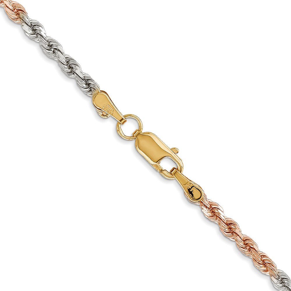 14k Tri-color 2.75mm Diamond-cut Rope Chain