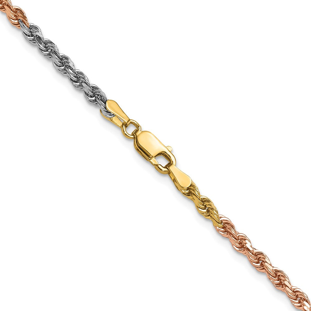 14k Tri-color 3.0mm Diamond-cut Rope Chain