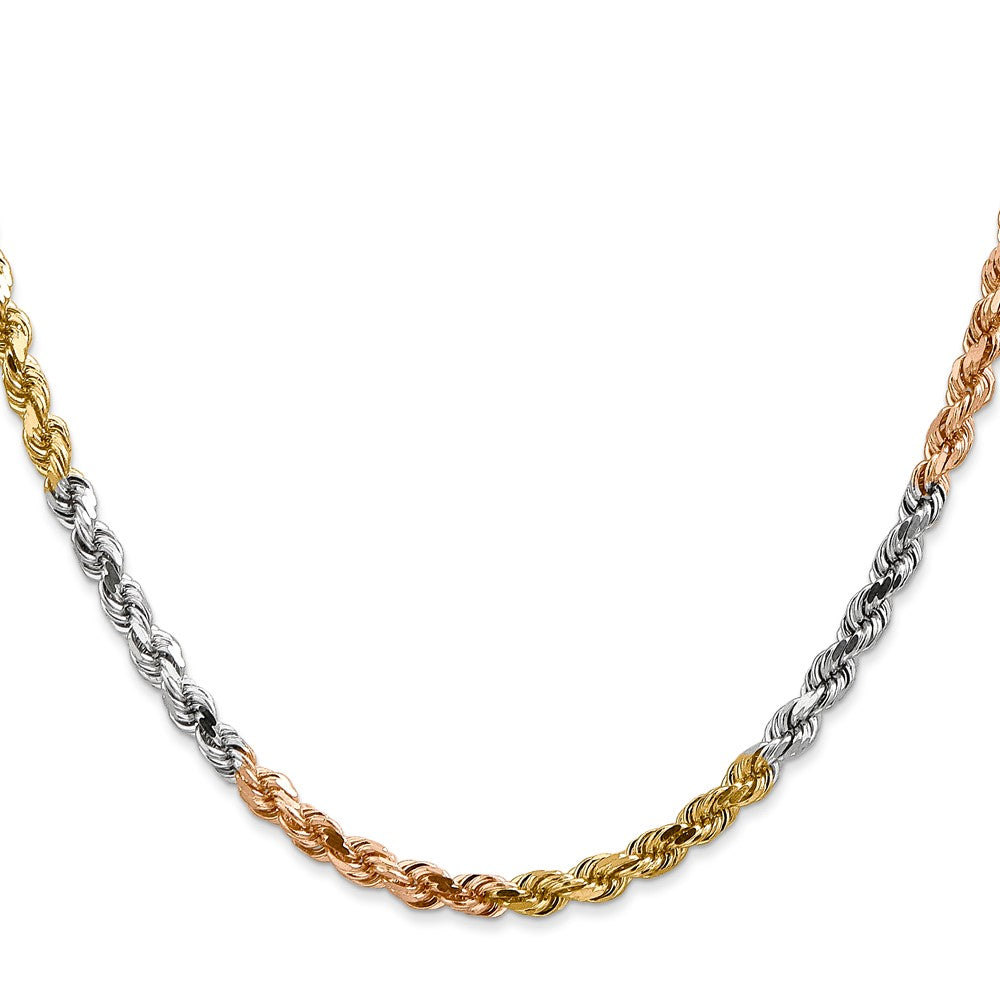 14k Tri-color 4.25mm Diamond-cut Rope Chain