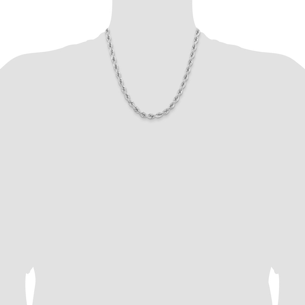 14k White Gold 6.5mm D/C Rope Fancy Lobster Clasp Chain