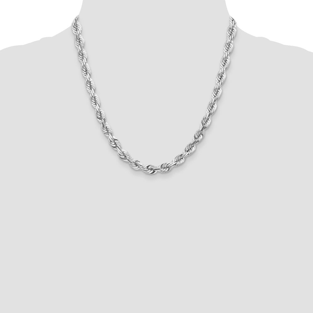 14k White Gold 7.0mm D/C Rope Fancy Lobster Clasp Chain
