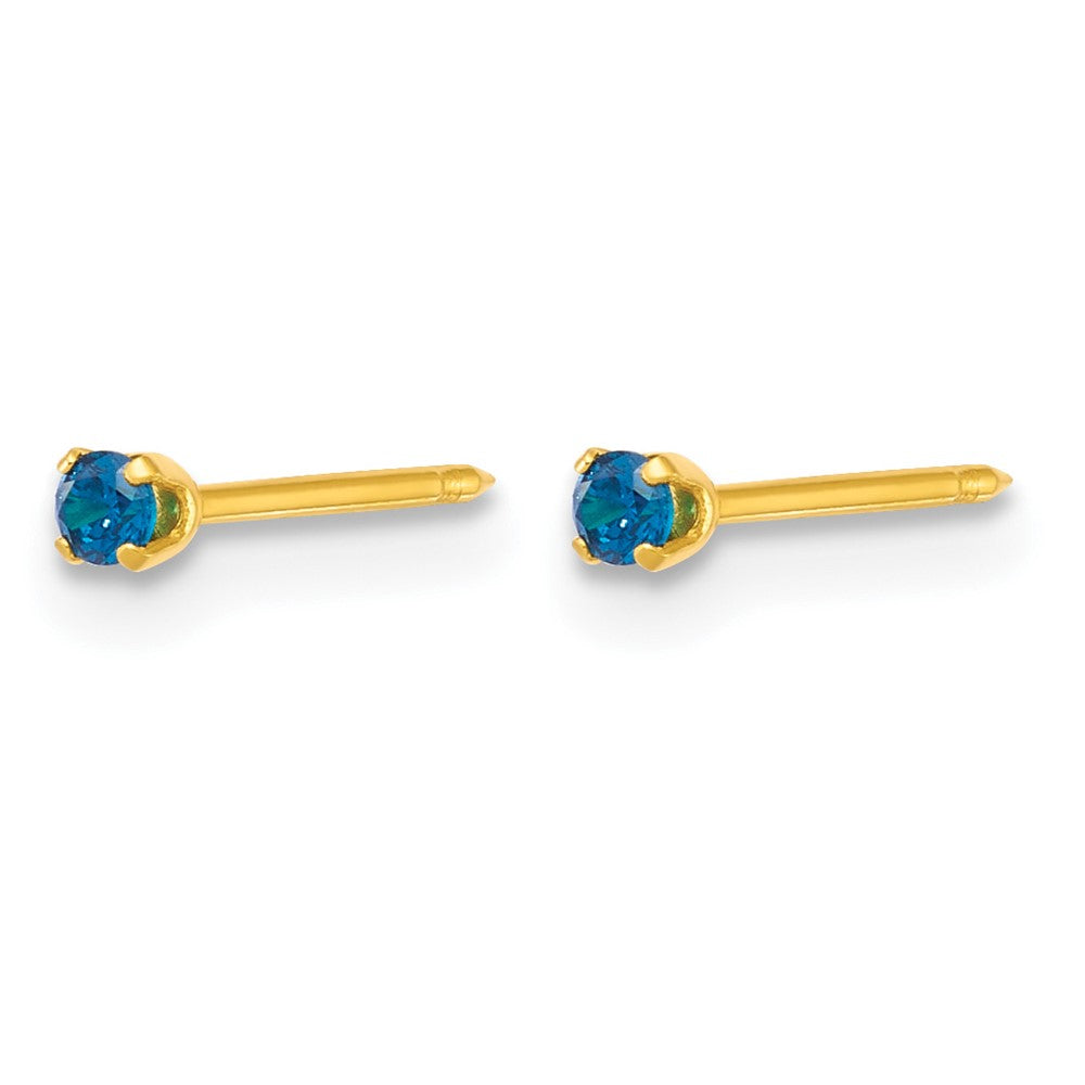 Inverness Stainless Steel 24k Gold-plated 2mm Blue CZ Stud Earrings