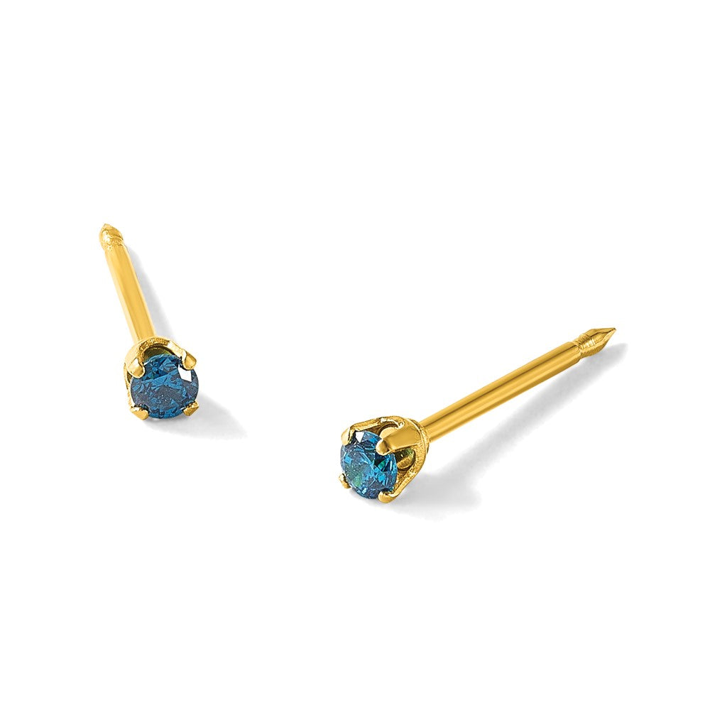 Inverness Stainless Steel 24k Gold-plated 2mm Blue CZ Stud Earrings