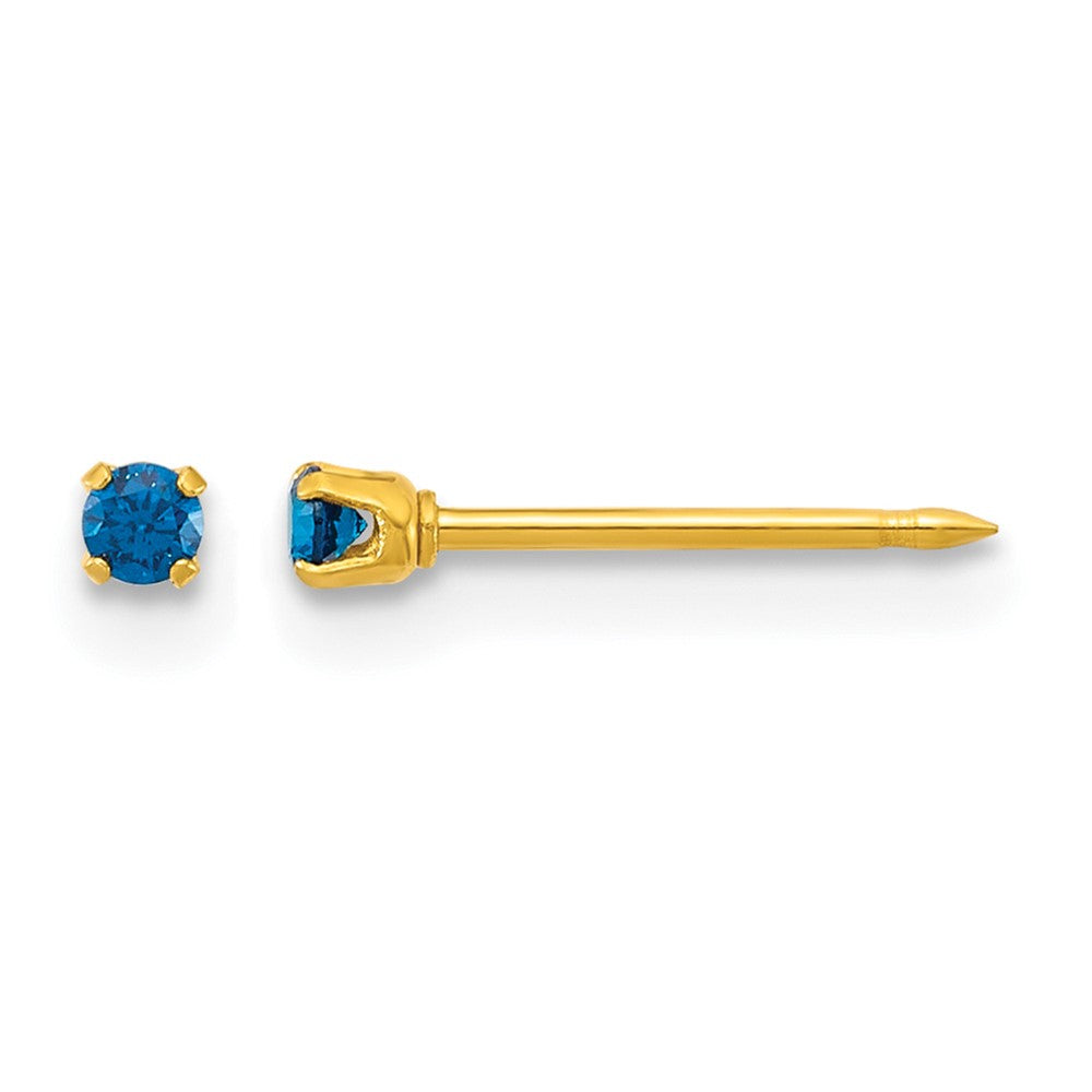 Inverness Stainless Steel 24k Gold-plated 2mm Blue CZ Stud Earrings