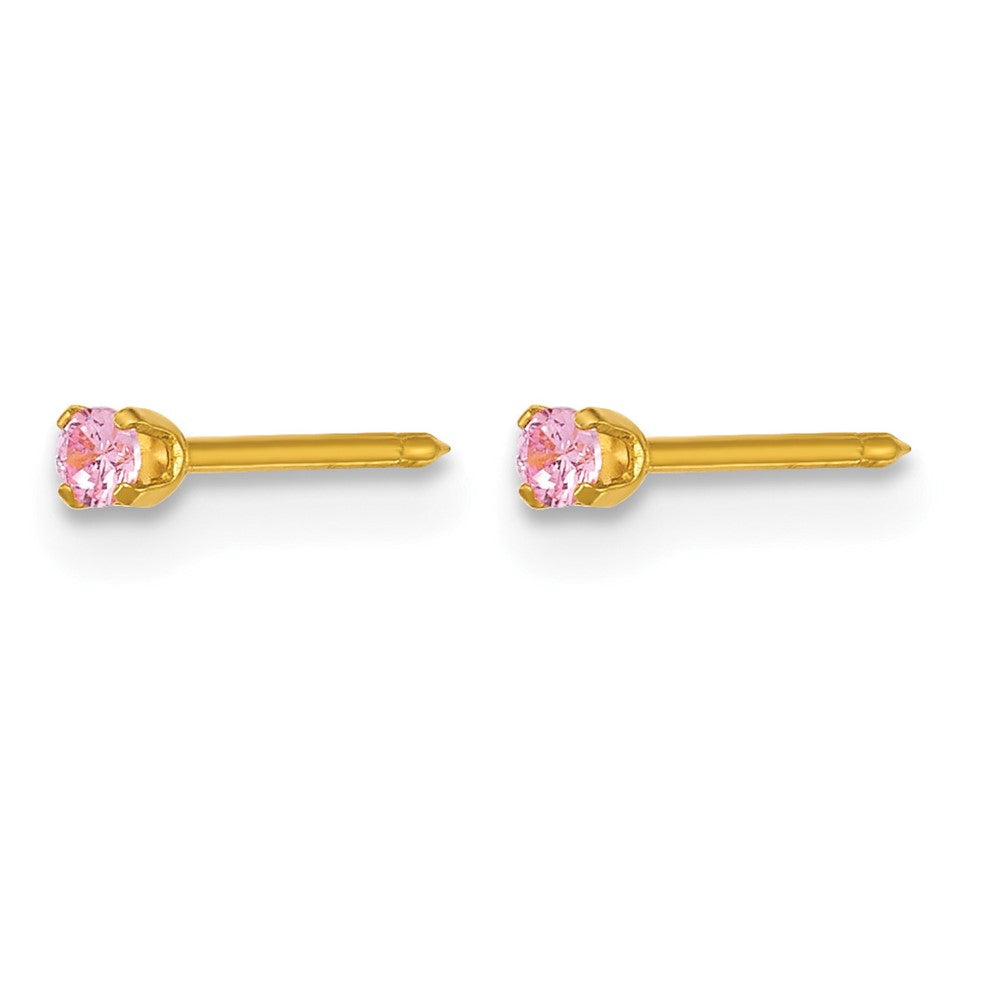 Inverness Stainless Steel 24k Gold-plated 2mm Pink CZ Stud Earrings