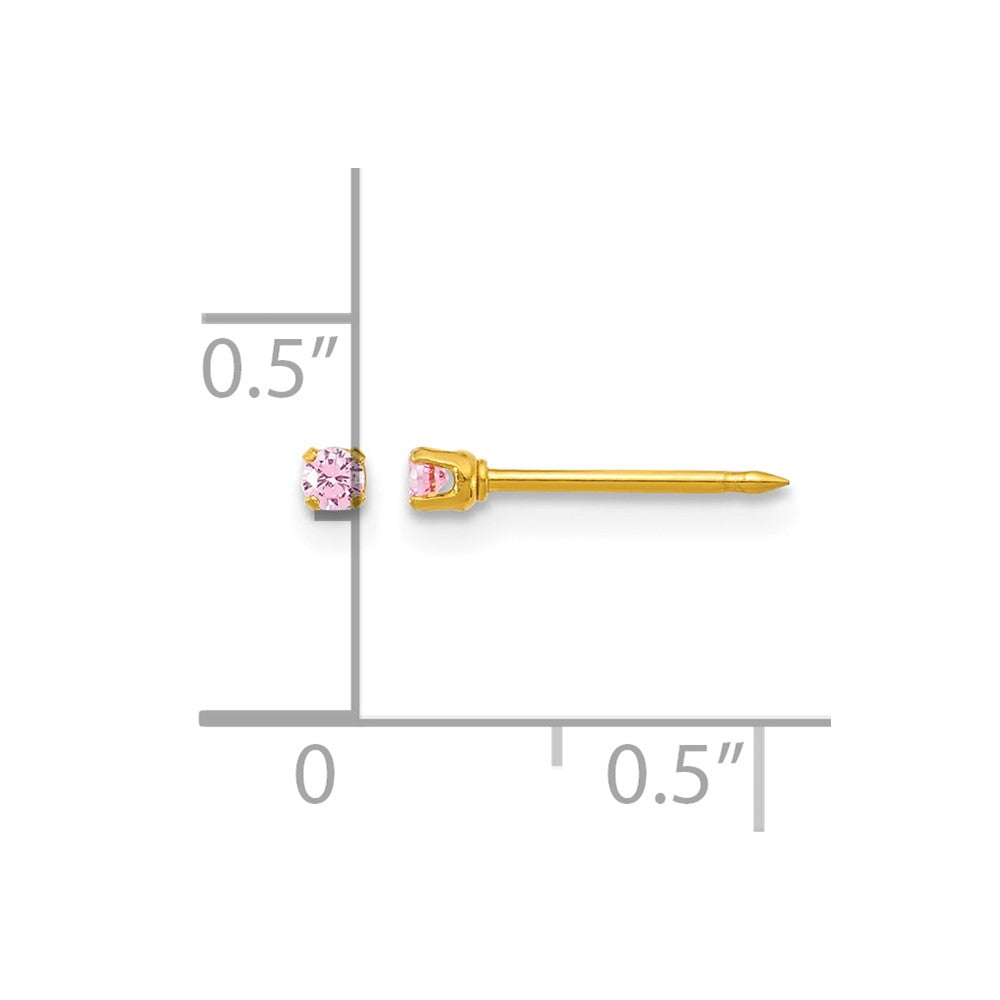 Inverness Stainless Steel 24k Gold-plated 2mm Pink CZ Stud Earrings