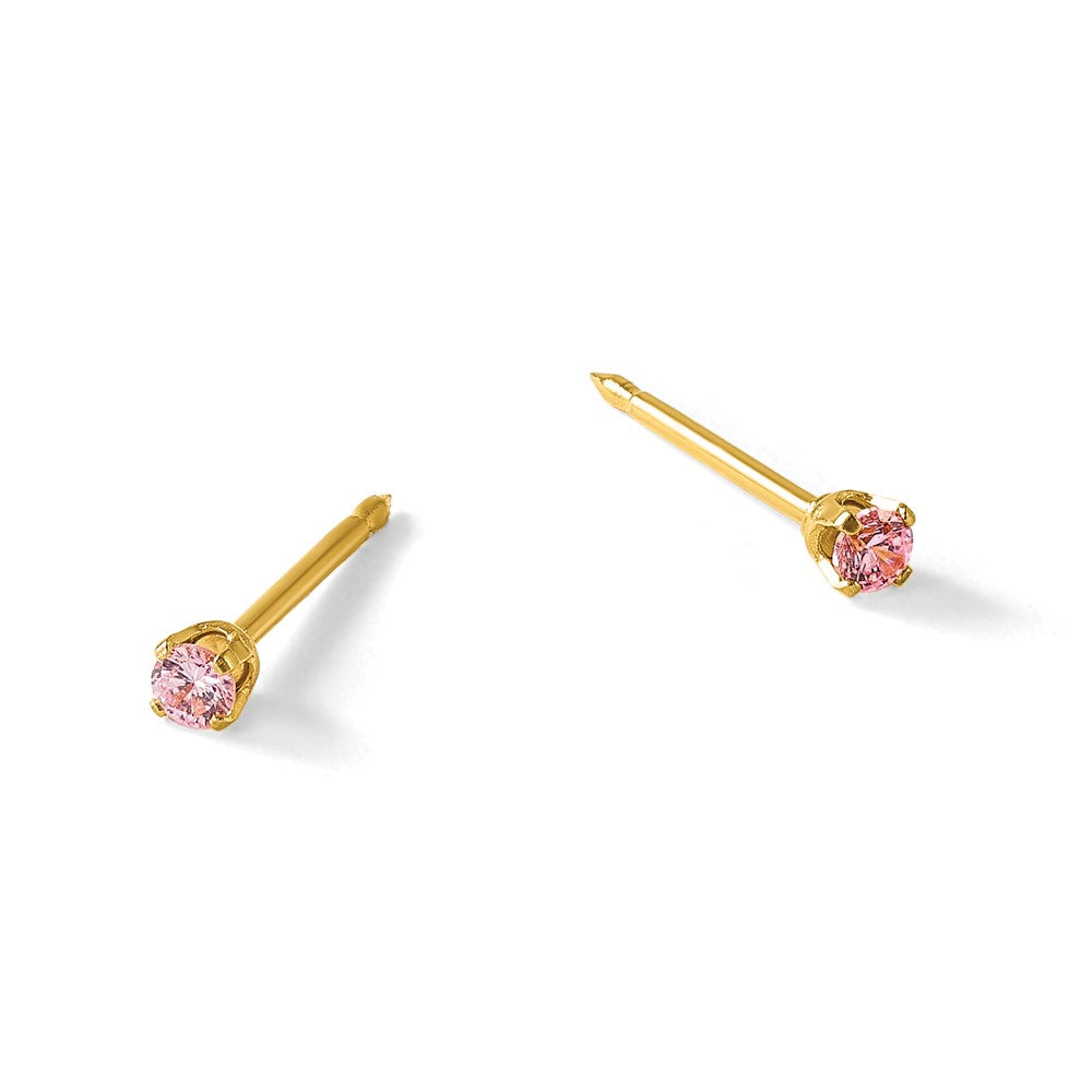 Inverness Stainless Steel 24k Gold-plated 2mm Pink CZ Stud Earrings