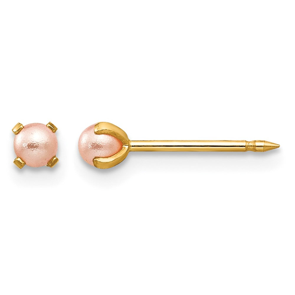 Inverness 14k 3mm Pink Simulated Pearl Post Earrings