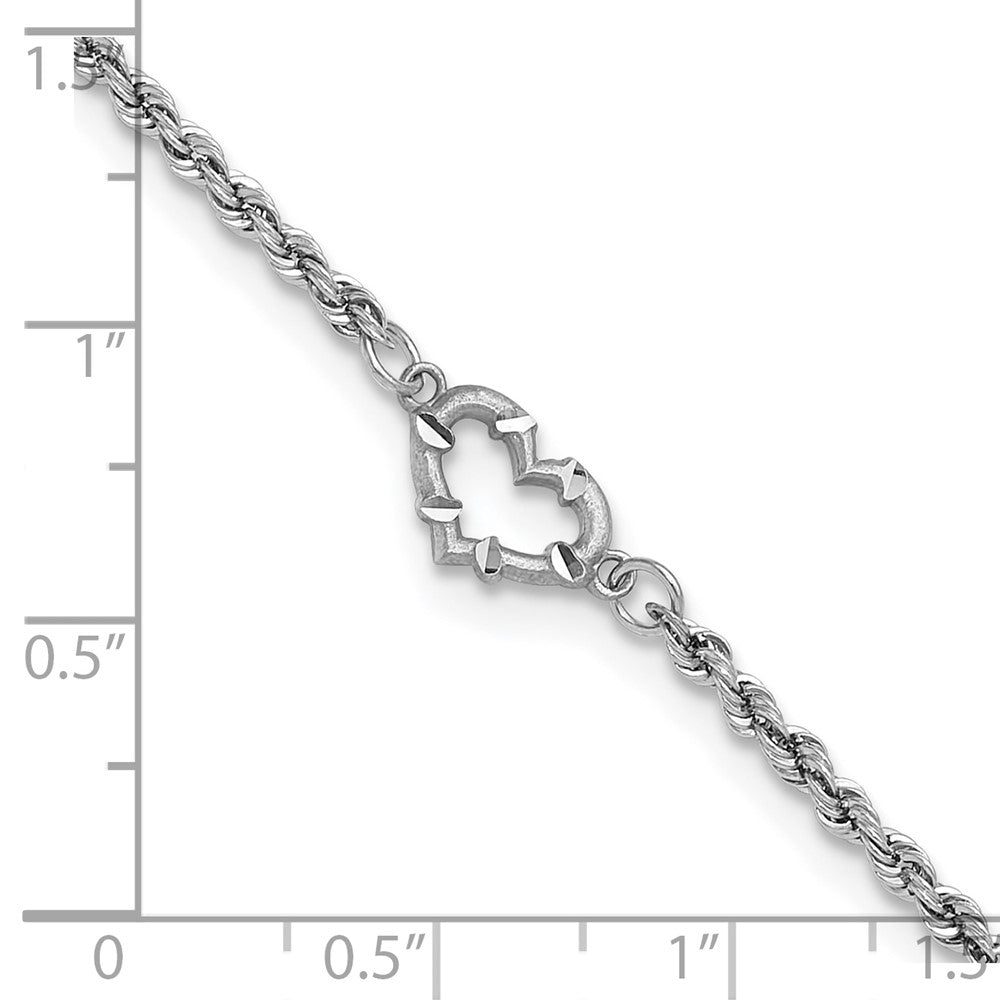 10k White Gold Diamond-cut Rope with Heart Anklet