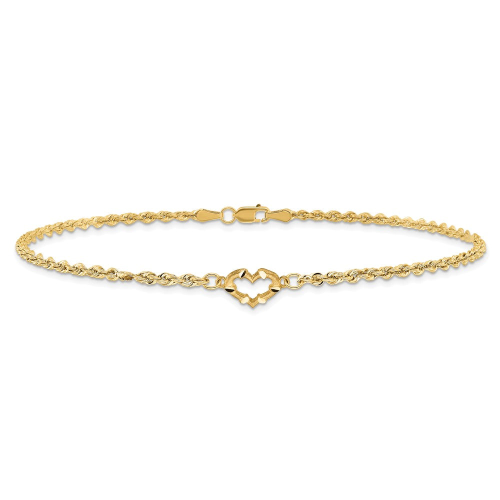 10k Diamond-cut Open Heart Rope Anklet