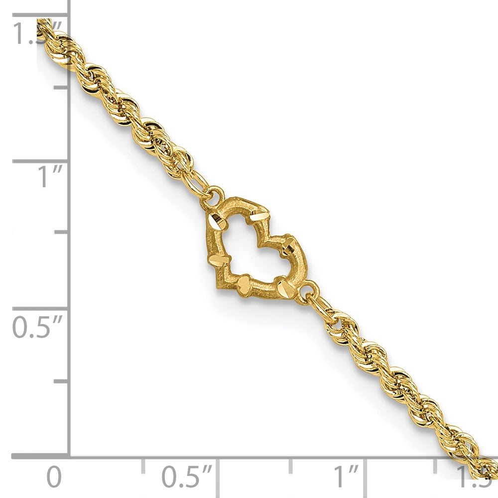 10k Diamond-cut Open Heart Rope Anklet