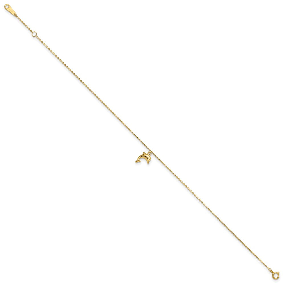 10k Dolphin Charm 9in with 1in Extension Anklet