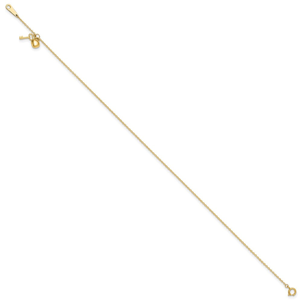 10k Gold Heart and Key 9in Plus 1in ext. Anklet