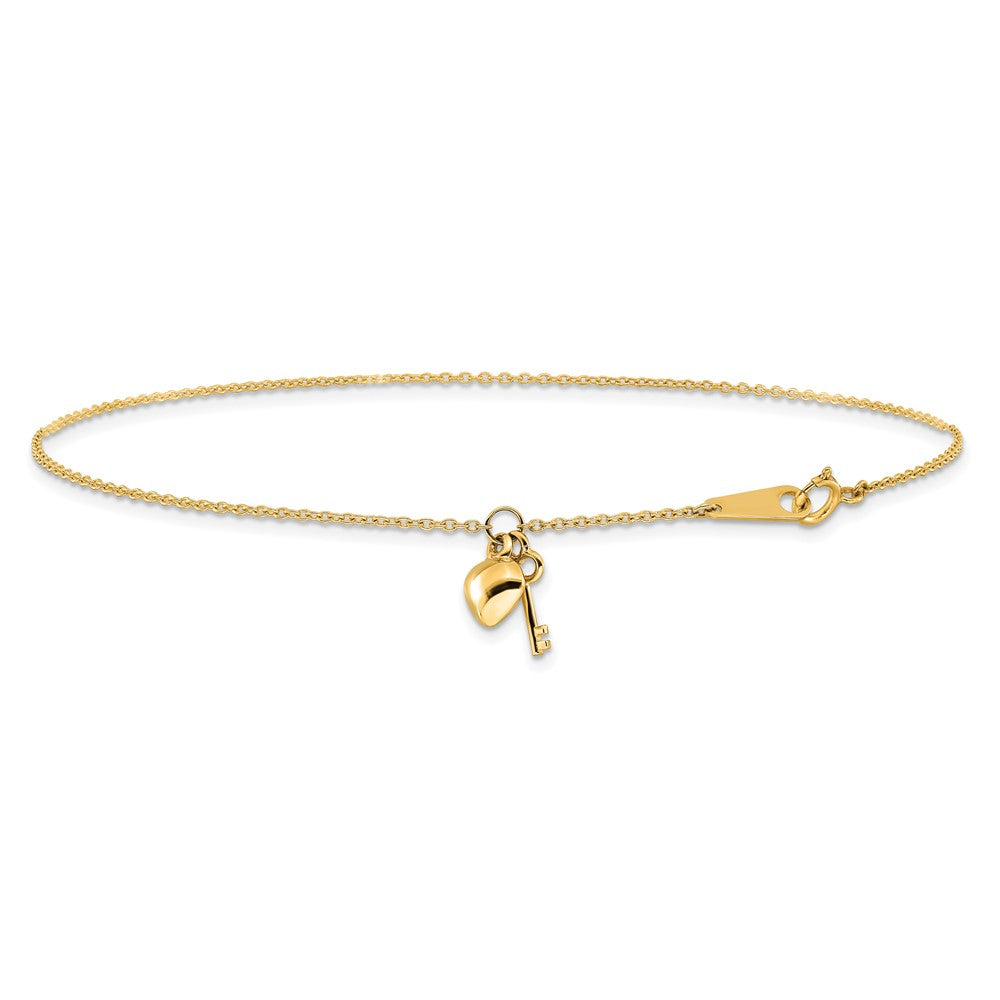 10k Gold Heart and Key 9in Plus 1in ext. Anklet