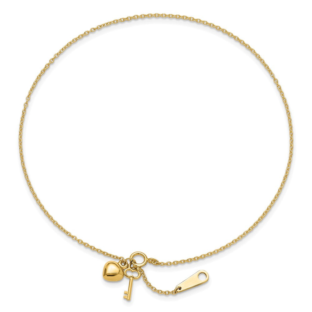 10k Gold Heart and Key 9in Plus 1in ext. Anklet