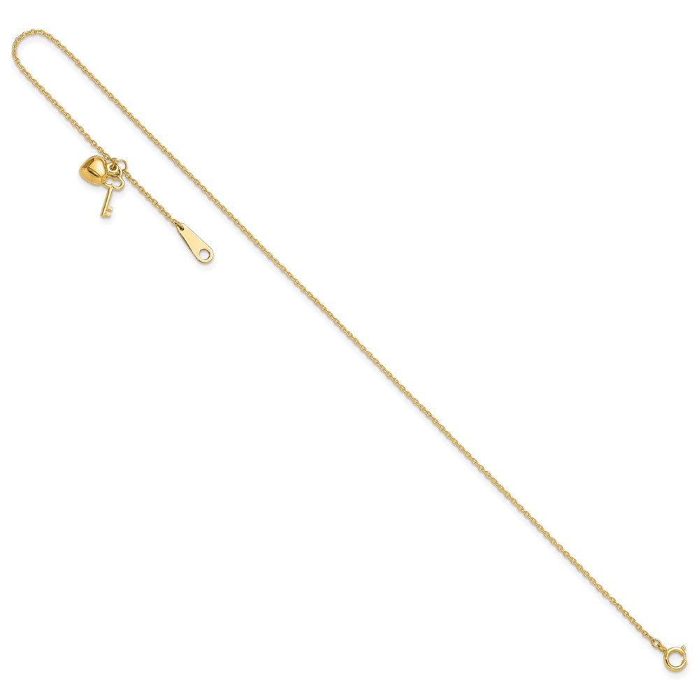 10k Gold Heart and Key 9in Plus 1in ext. Anklet