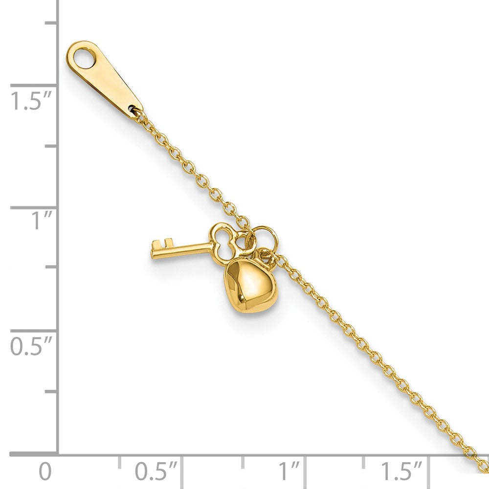 10k Gold Heart and Key 9in Plus 1in ext. Anklet
