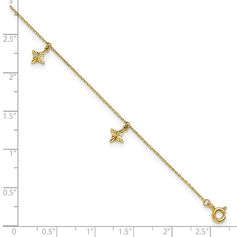 10k Polished Diamond-cut Stars Dangle Stations 9 Plus 1in ext. Anklet