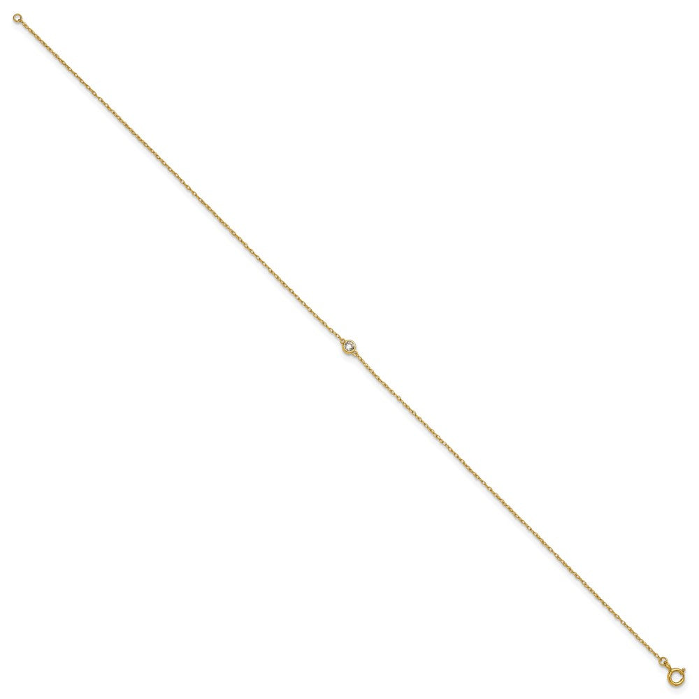 10k Polished Bezel CZ Anklet