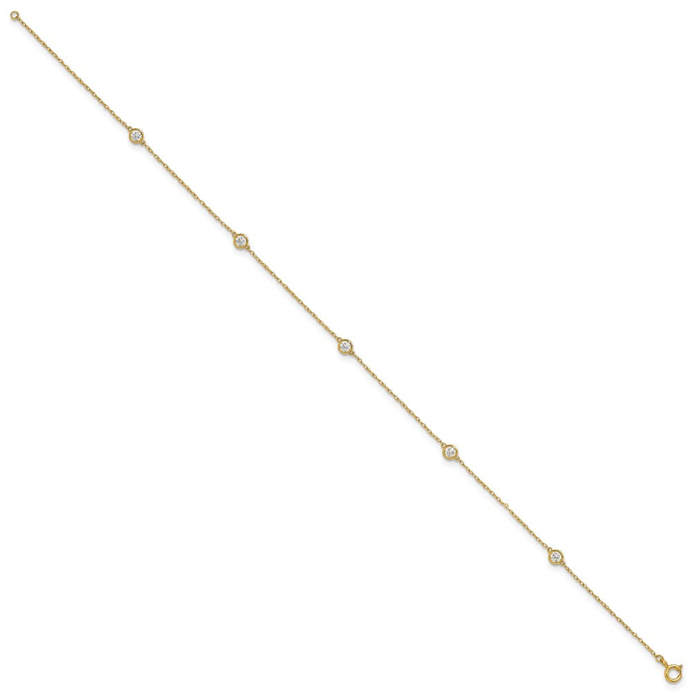 10k Polished Bezel CZ 5 Station 10in Anklet