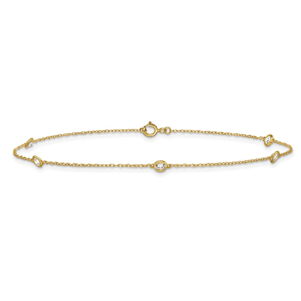 10k Polished Bezel CZ 5 Station 10in Anklet