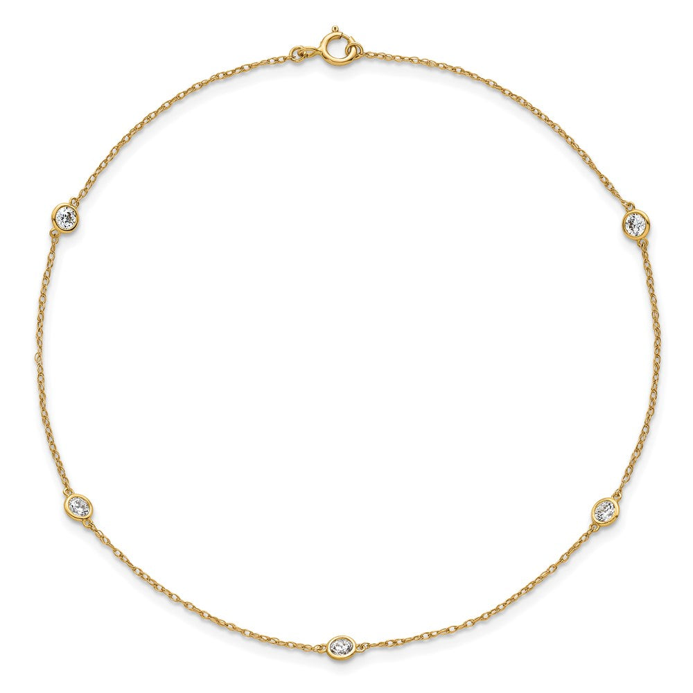 10k Polished Bezel CZ 5 Station 10in Anklet