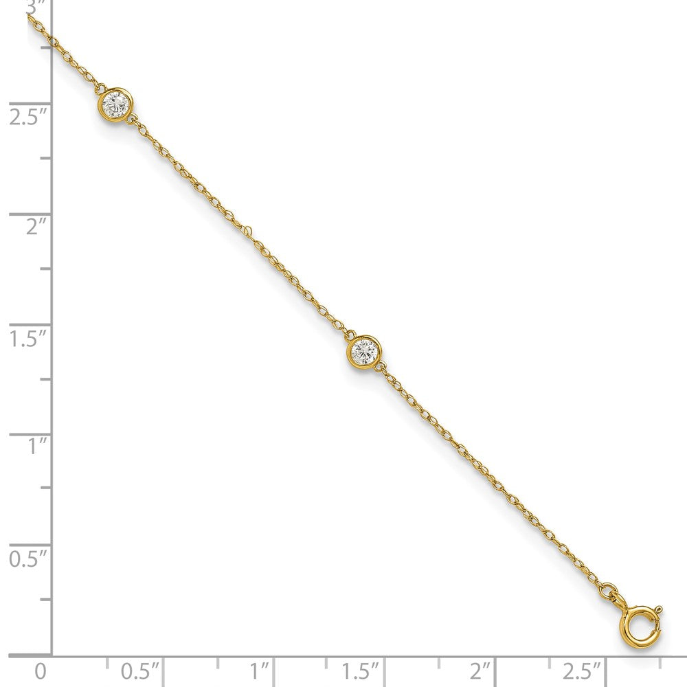 10k Polished Bezel CZ 5 Station 10in Anklet