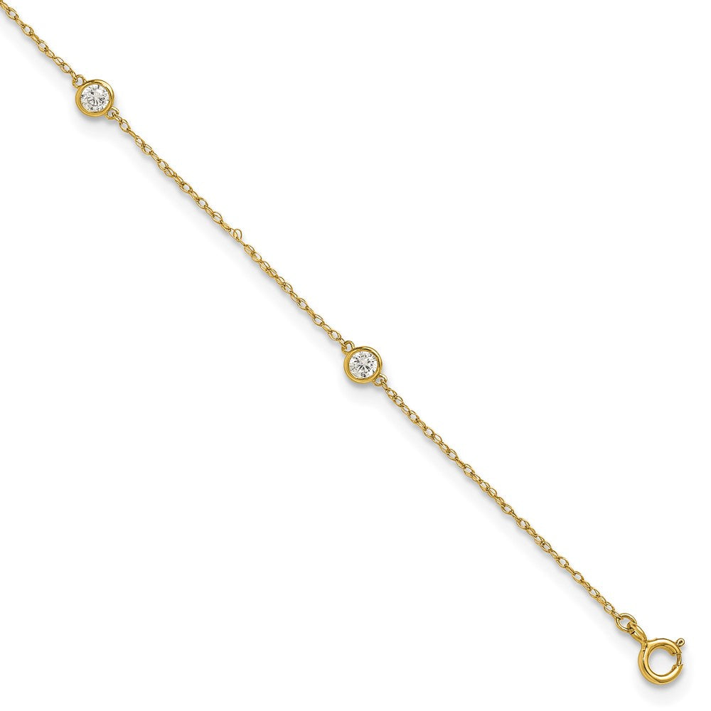 10k Polished Bezel CZ 5 Station 10in Anklet