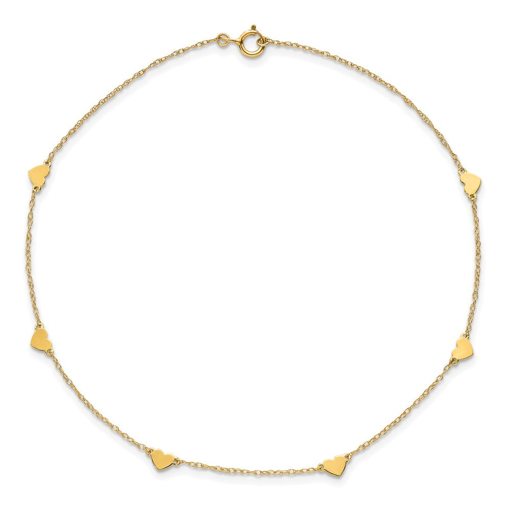 10k Polished Heart 6 Station 10in Anklet