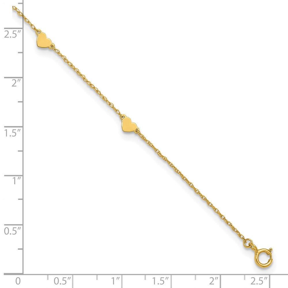 10k Polished Heart 6 Station 10in Anklet
