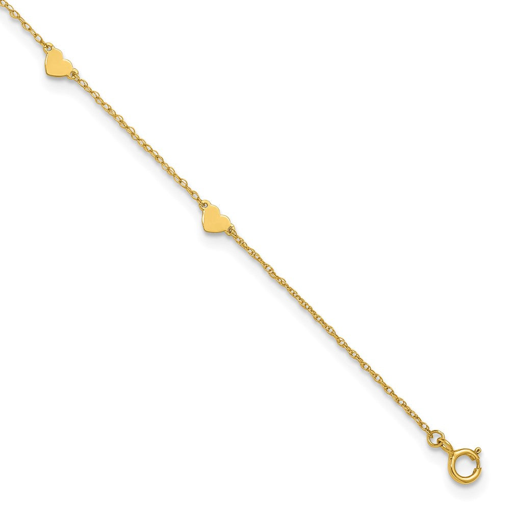 10k Polished Heart 6 Station 10in Anklet