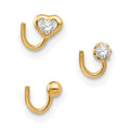 10k Set Of 3 CZ Nose Studs