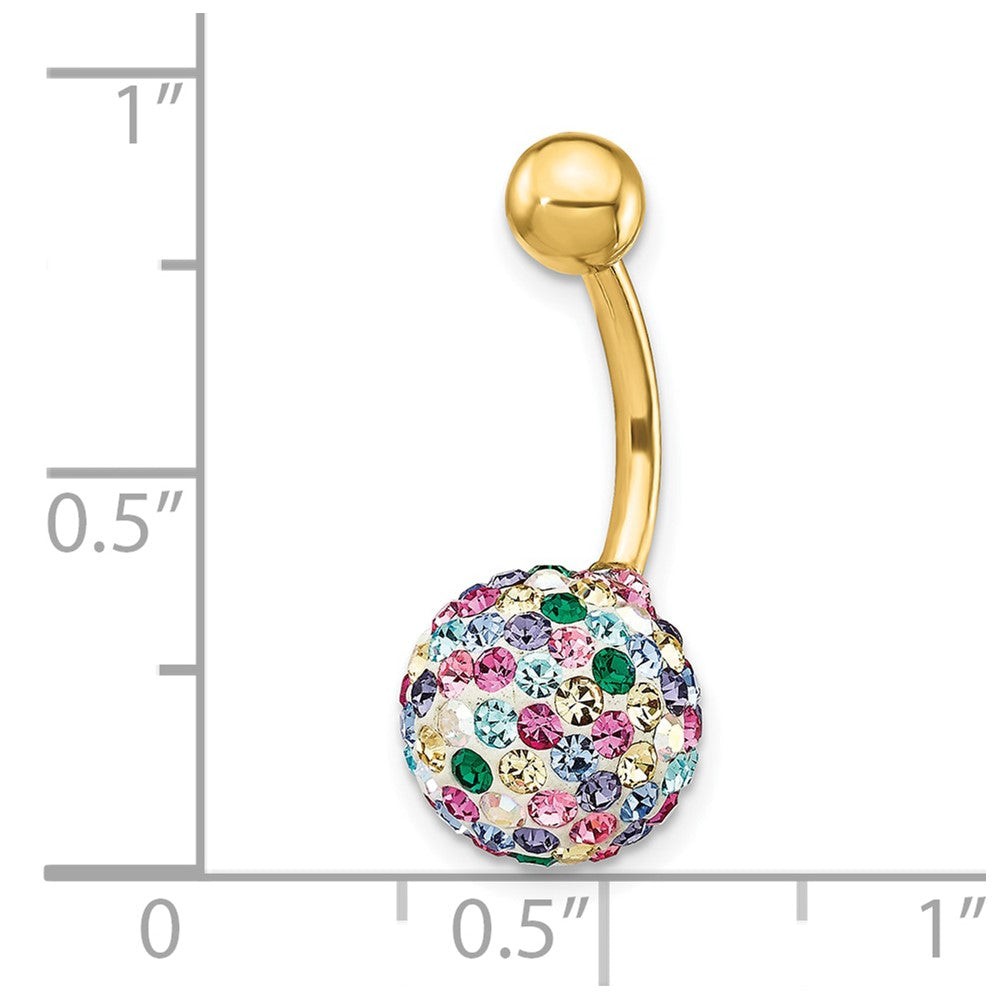 10K with 10mm Multi-Color Crystal Ball Belly Dangle