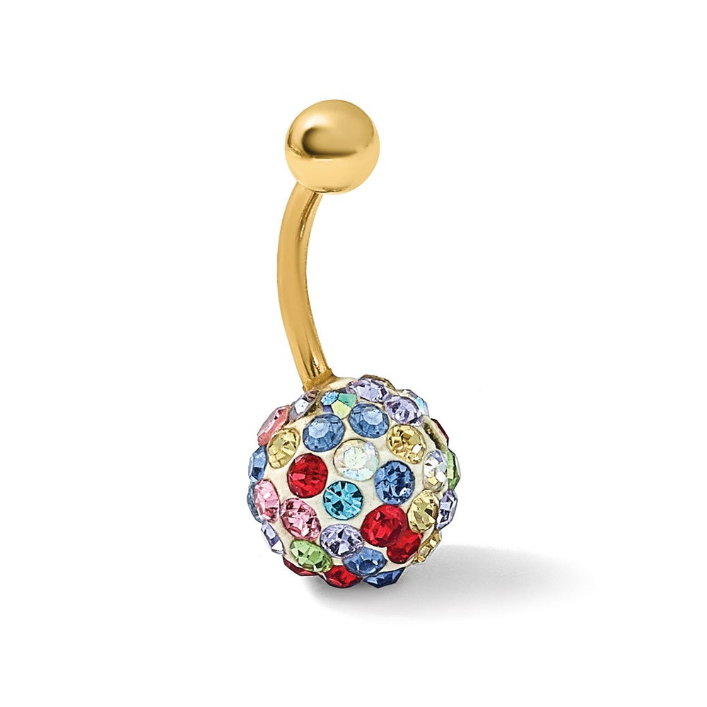 10K with 10mm Multi-Color Crystal Ball Belly Dangle