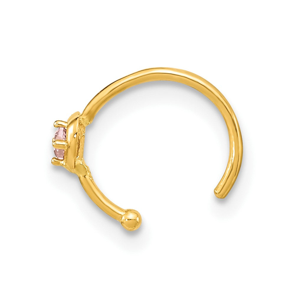 10K 20 Gauge Hoop with Heart CZ Nose Ring Body Jewelry