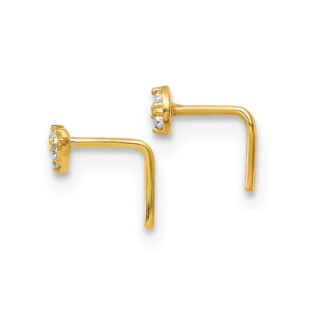 10k Polished 23 Gauge Set of 2 CZ Heart & Circle Nose Studs