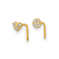 10k Polished 23 Gauge Set of 2 CZ Heart & Circle Nose Studs
