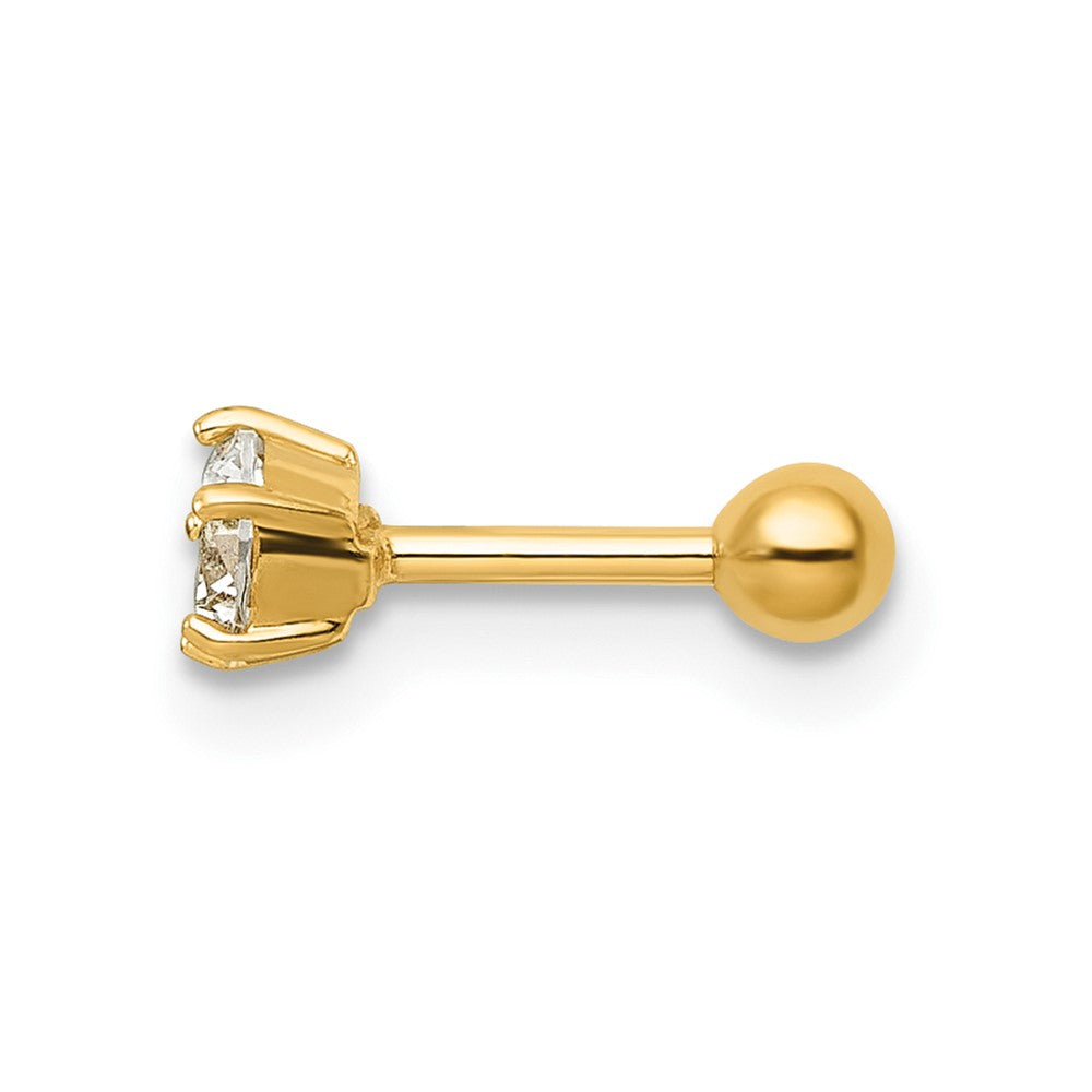 10k Polished 18 Gauge 4.0mm Round CZ Labret Stud