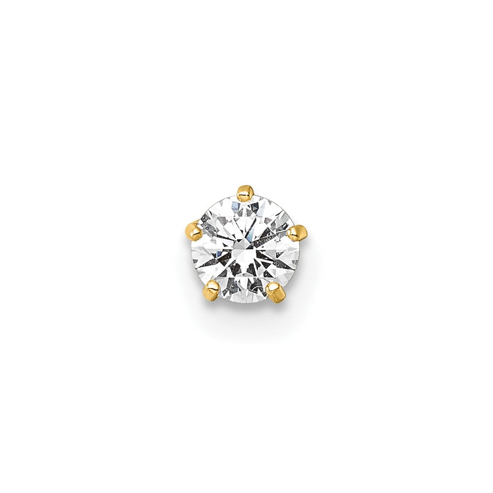 10k Polished 18 Gauge 4.0mm Round CZ Labret Stud