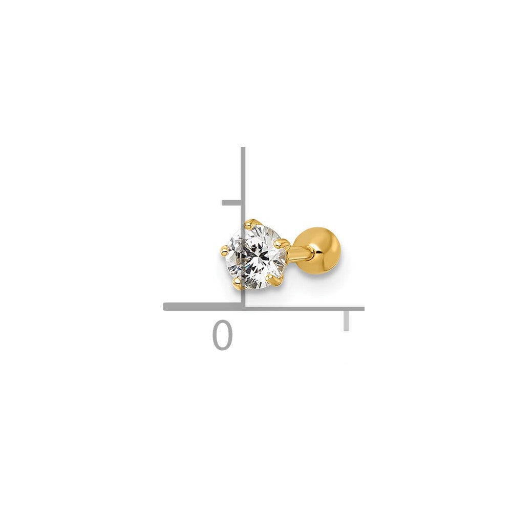 10k Polished 18 Gauge 4.0mm Round CZ Labret Stud