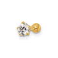 10k Polished 18 Gauge 4.0mm Round CZ Labret Stud