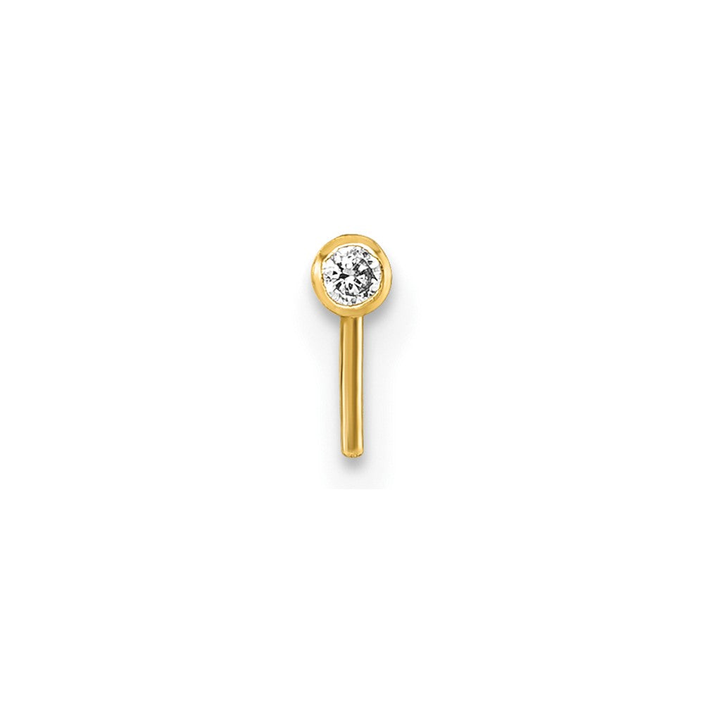 10k Polished 23 Gauge 2.0mm Round Bezel Set CZ Nose Stud