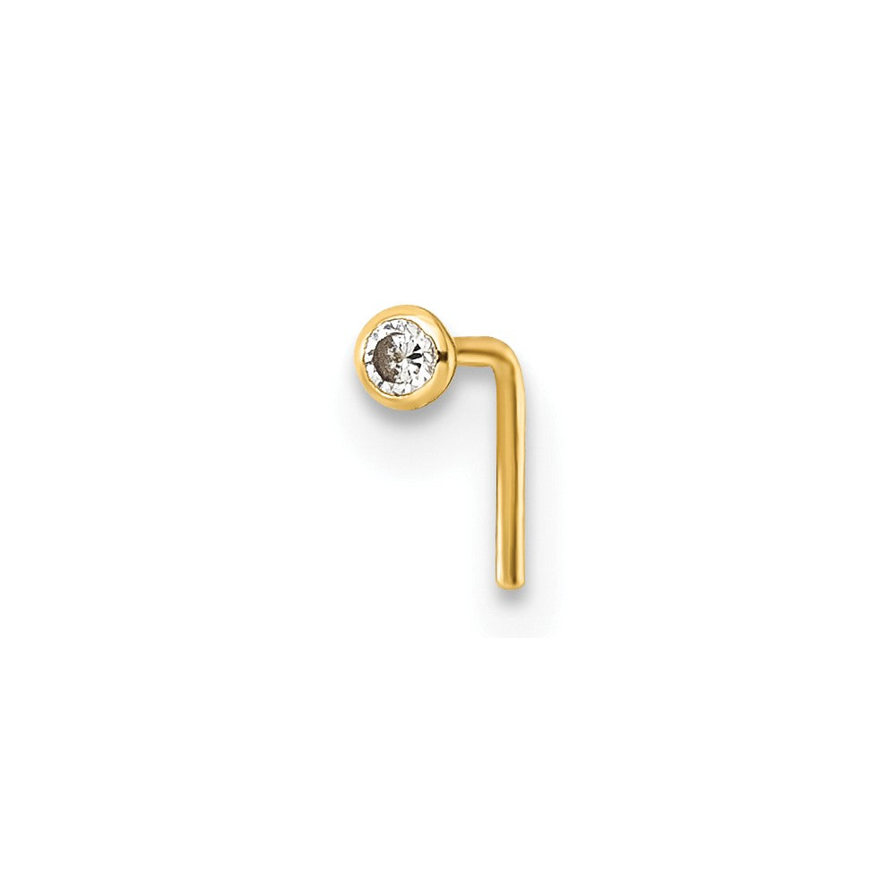 10k Polished 23 Gauge 2.0mm Round Bezel Set CZ Nose Stud