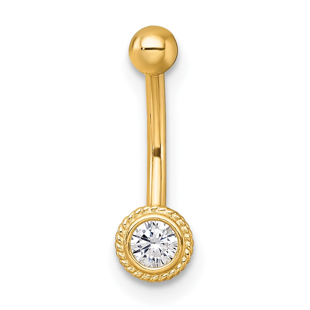 10k Polished & Textured 16 Gauge CZ Circle Navel Ring