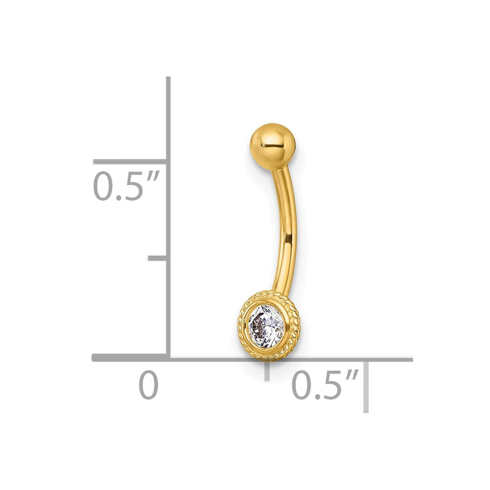 10k Polished & Textured 16 Gauge CZ Circle Navel Ring