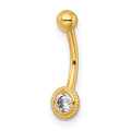 10k Polished & Textured 16 Gauge CZ Circle Navel Ring