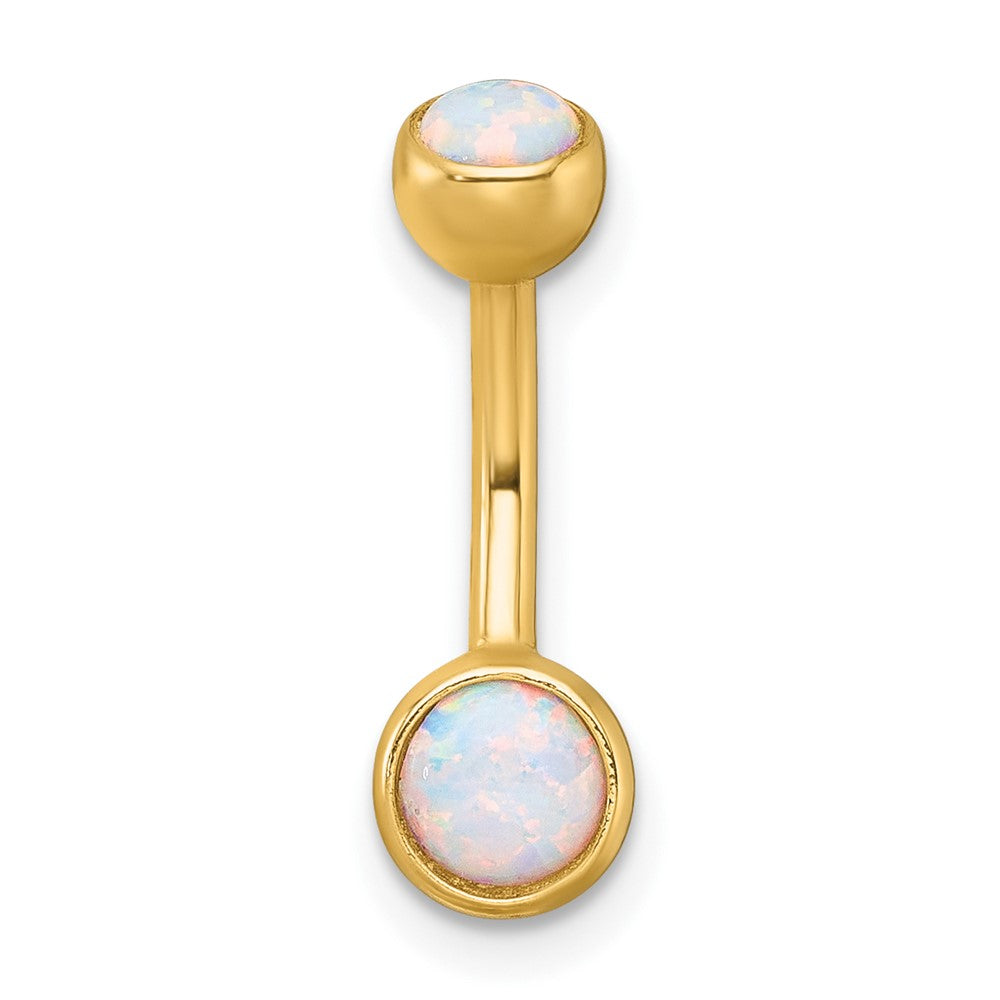 10k Polished 14 Gauge Lab Created Opal Navel Ring