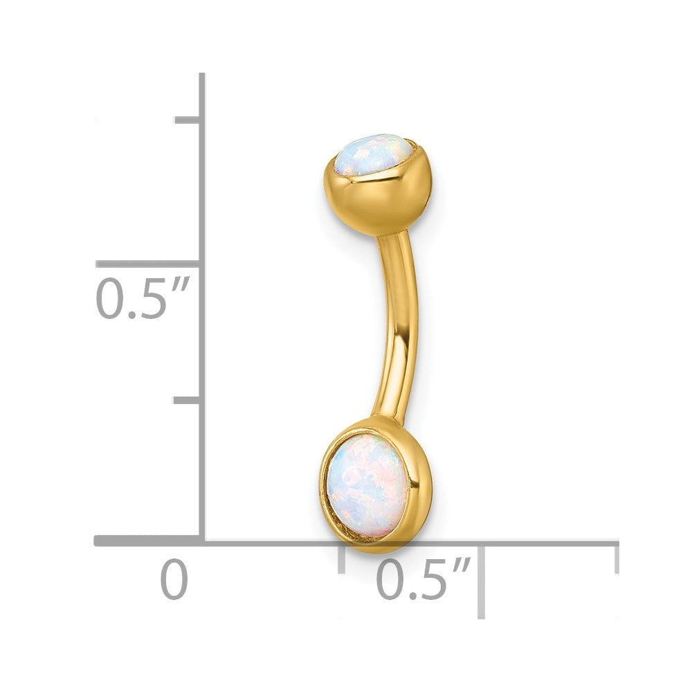 10k Polished 14 Gauge Lab Created Opal Navel Ring