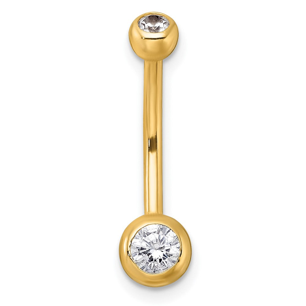 10k Polished 14 Gauge CZ Navel Ring
