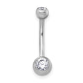 10k White Gold Polished 14 Gauge CZ Navel Ring